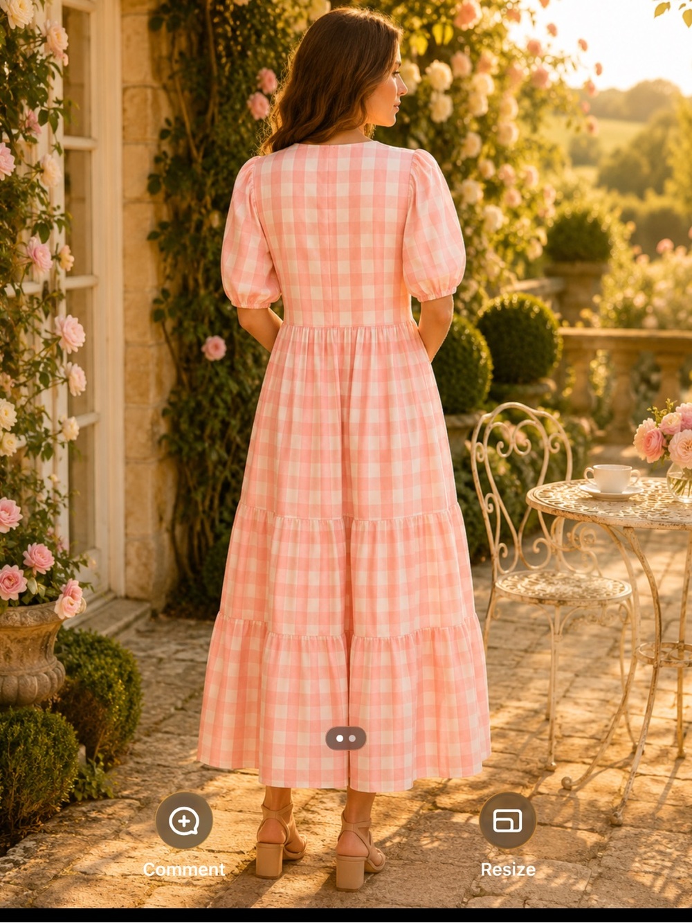 English Factory 2X Pink Gingham Puff Sleeve Tiered Maxi Dress NWT - Picture 6 of 12